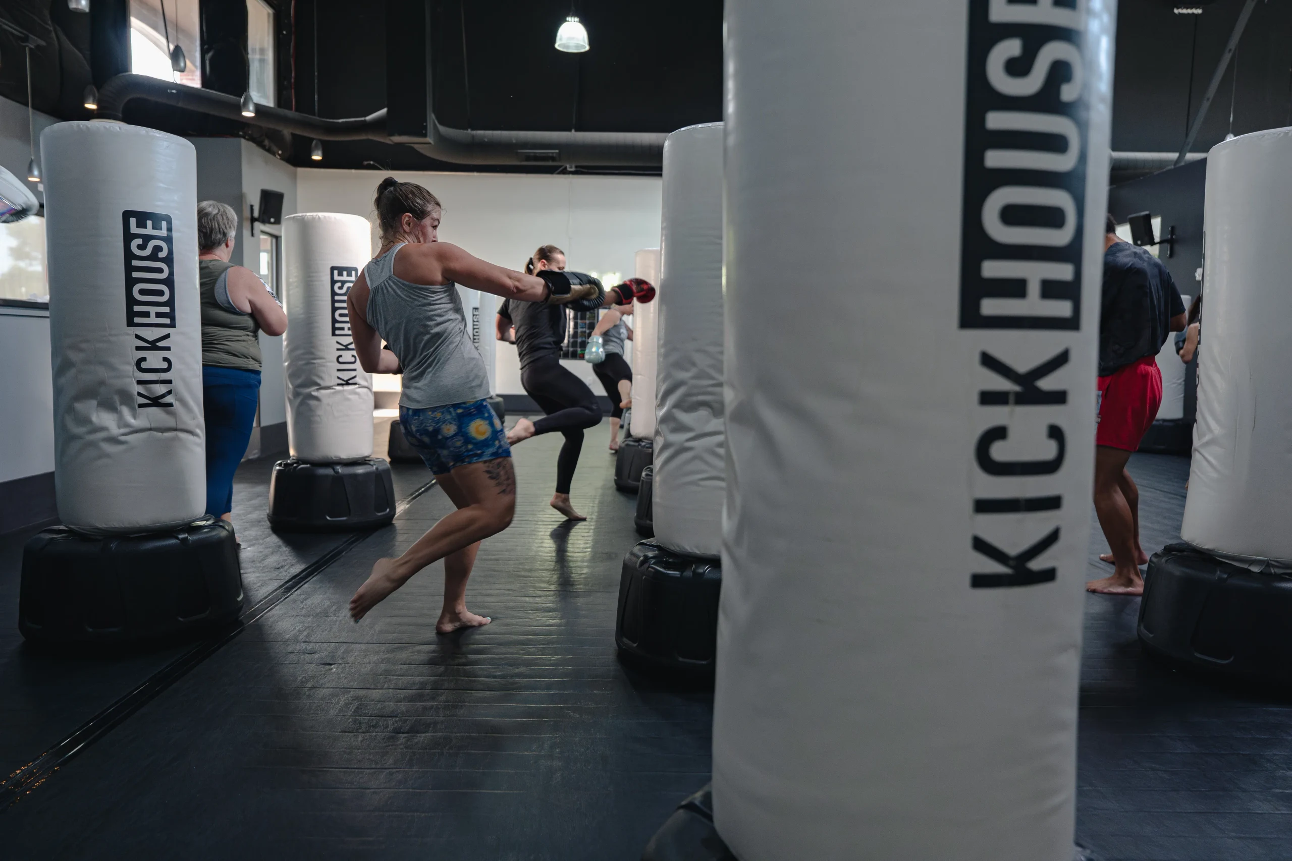 A Kickin'Beats class working the bags